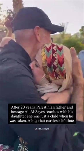 After more than 20 years apart, Palestinian father Ali Al Sayes embraces his daughter for the first time. She was just a child when he was imprisoned. Their reunion is a powerful moment marked by love, longing, and silent sorrow 🥺🫂 | Olive Palestine