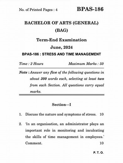 BPAS–186 June 2024 | IGNOU Previous Year Question Paper