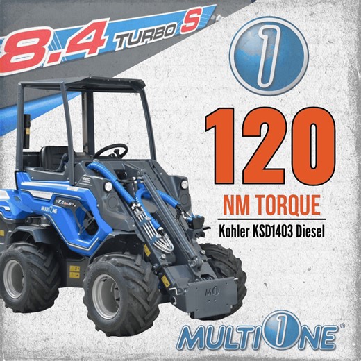 We're excited to introduce the new MultiOne 8.4 TurboS #multifunctionloader! Featuring the cutting-edge Rehlko KSD 1403 engine with Turbo and Intercooler, delivering an impressive 120 Nm of torque. This unleashes a whole new level of performance, including: ✅ 120Nm torque from just 1400rpm ✅ 74 l/min aux oil flow rate ✅ 25 km/h max drive speed (2 speed) ✅ 2050kgf pushing force ✅ 1680kgs gross weight (basic loader) ✅ DBS, Torque Divider and Cruise Control - standard spec ✅ No DPF or exhaust treat