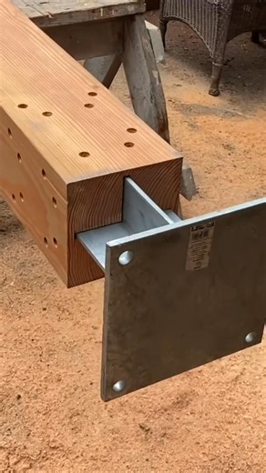 #timberframe #joinery #crafstmanship #wood Moment post base installation | Caledon Timberframes