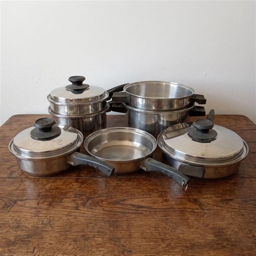 Vintage Lustre Craft 10 Pc Cookware Set Multi-ply Stainless Steel Waterless USA - Etsy