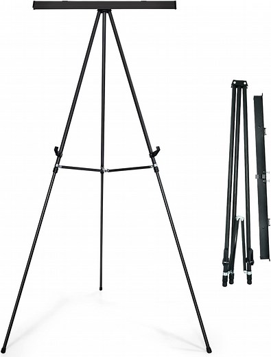 Falling in Art Adjustable Aluminum Flip Chart Easel Stand, 63.5 Inch Display Tripod for Whiteboard and Paper Pads, Black