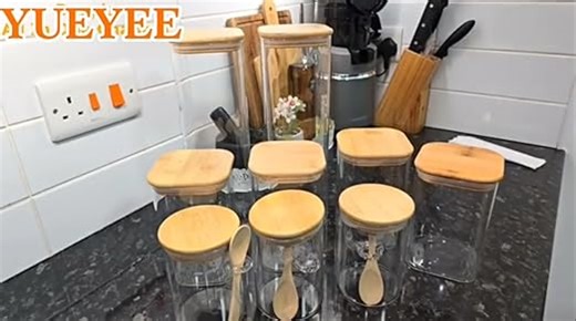 Spaghetti Glass Storage Jar with Bamboo Lid, Glass Container with Lid, Transparent Glass Containers with Lids for Pasta, Pasta, Flour, Rice, Beans, Cereal, Set of 2
