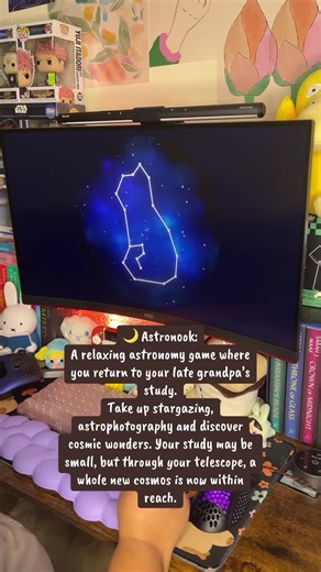 Astronook: A relaxing astronomy game where you return to your late grandpa’s study. Take up stargazing, astrophotography and discover cosmic wonders. Your study may be small, but through your telescope, a whole new cosmos is now within reach @FrozenYetiGames #indiegames #steamgames #wholesomegames #astrology #cozygaming