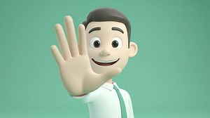 Download Cartoon character waving hand smiling happily with cheerful expression for animation videos and friendly designs with modern 3D rendering for free