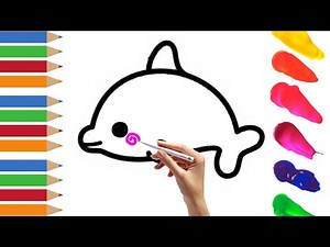 How to draw DOLPHIN EASY Step by Step | Simple Dolphin Drawing | How to draw a CUTE DOLPHIN
