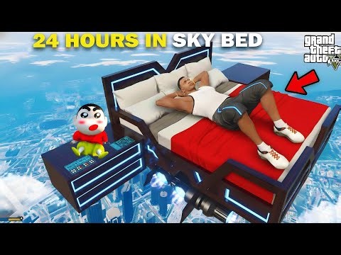Franklin and Shinchan 24 Hours SKY BED Challenge In GTA 5 !