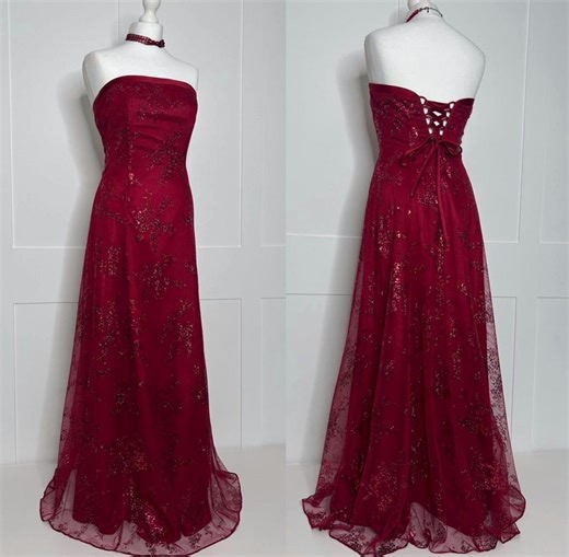 Vintage Prom Dress, Retro Graduation, 1990s Strapless Lace Red, Evening, Formal, Party, Ball, Cruise, Black Tie Special Occasion Dress UK 12 - Etsy UK