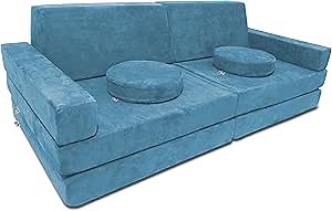 Mod Blox 10 Piece Large Soft Furniture Playset Modular Microsuede Foam Play Couch for Creative Kids (Turquoise)