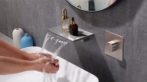 VANFOXLE Waterfall Bathroom Sink Faucet, Brushed Nickel Wall Mounted Bathroom Faucet for Bathroom Rough-in Valve Body and Trim Included