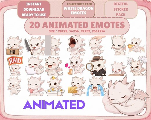 20 Animated White Dragon Emotes GIF Pack: Chibi Twitch Discord Emotes (digital Download) - Etsy