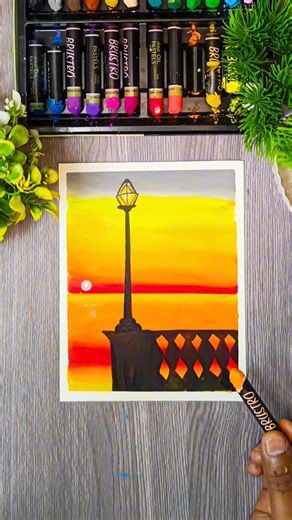 Sunset Scenery Oil Pastel Drawing 🌅 #shortsfeed #sunset