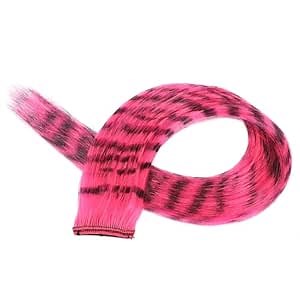 3Pcs Stripe Printed Wig Piece Colorful Long Straight Clip-in Hair Extensions For Daily Use Party Halloween