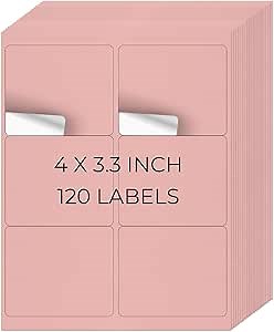 Pink Printable Address Labels 3-1/3" × 4" Self-Adhesive Vinyl Shipping Blank Stickers Removable Mailing Decals for Inkjet Laser Printer 120 Labels