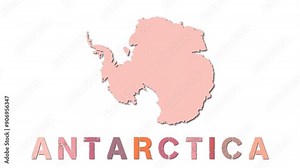 Antarctica map with paper regions. Animated country map growing from regions and title letters falling down. Creative 4k animation.