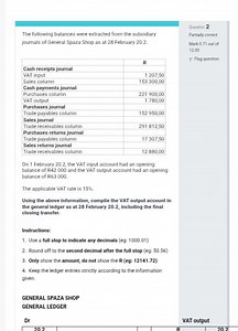 Compile the VAT Output Account in the general ledger for Genera... | Filo