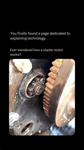 Technology Explained on Instagram: "Follow @explaining.tech to learn everything about technology one post at a time 🧠⚙️ The starter motor is the small but powerful electric motor that gets your car’s engine running. When you turn the key or press the start button, the battery sends current to the starter motor. Inside it, an electromagnet pushes a small gear, called the pinion, forward to mesh with the large gear on the engine’s flywheel. At the same time, the motor spins the pinion, which in t