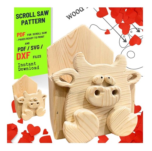 Valentine's Cow Planter Box Scroll Saw Pattern (PDF, SVG, DXF) - Etsy