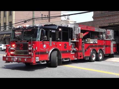 Port Chester Fire Department Tower Ladder 2 & Rescue 40 Responding 6/19/24
