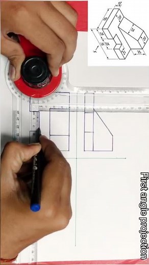 How to draw orthographic view in first angle projection with the help of mini drafter.#reels