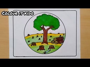 Deforestation Drawing easy |Deforestation Drawing easy step by step | Save tree Drawing