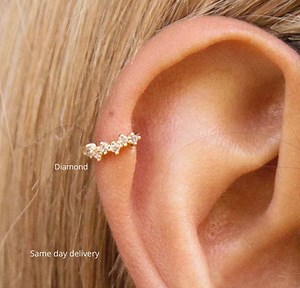 Diamond Helix Earring,helix Hoop,14k Solid Gold Huggies Hoop Earrings,cartilage Hoop,cartilage Earring,diamond Huggies,small•diamond Hoops - Etsy