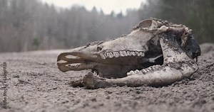 moose skull on the side of a country road