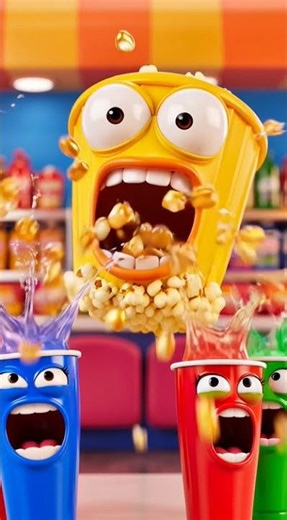 3D animation the papcorn is happy