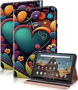 for Kindle Fire HD 10 Case 9th/7th/5th Generation 10.1 Inch (2019/2017/2015), PU Leather Wallet Cover with Pen Holder, Elastic Band & Card Slots for Kindle Fire HD 10 Case - Watercolor