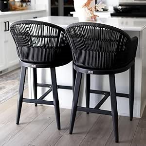 PURPLE LEAF Outdoor Counter Height Bar Stools Set of 2 Patio Metal Modern Wicker Rattan Bar Chairs Woven Aluminum Barstools with Back and Cushions for Balcony Garden Indoor Kitchen Outside Gray