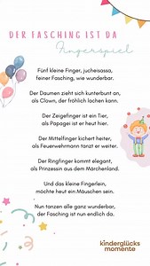 🎈 Der Fasching ist bald da 🎈 Fünf kleine Finger feiern heute mit: Clown, Papagei, Feuerwehrmann, Prinzessin & Mäuschen 🐭🤡🦜👩‍🚒👑 Ein Fingerspiel zum Mitmachen, Lachen & Tanzen 💃👐 # #faschingmitkindern #fingerspiel #kinderglücksmomente | Kinderglücksmomente