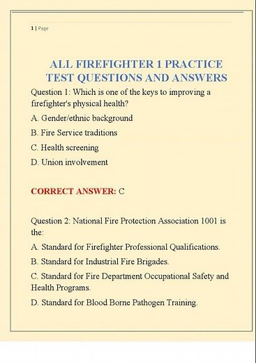 ALL FIREFIGHTER 1 PRACTICE TEST QUESTIONS AND ANSWERS0001