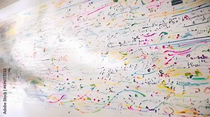 Macro shot of a research teams whiteboard covered in equations and equations, representing the calculations and formulae used to create interpretable and explainable AI models that can be