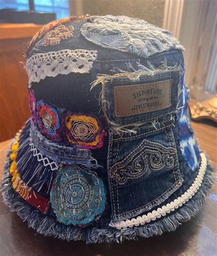 Denim Upcycled Festival Bucket Hat, One of a Kind - Etsy