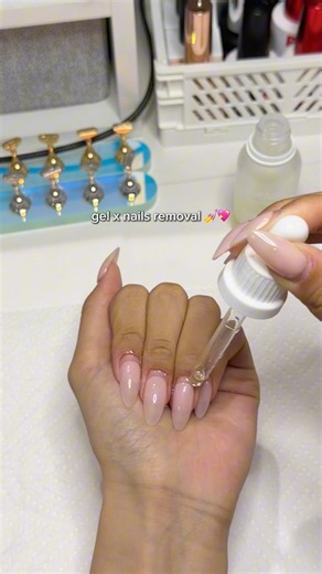 how I remove my gel x nails at home 💅💖 #nails #gelx #nailtutorial #nailremoval #gelextensions