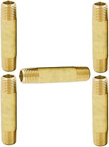 Legines Brass Pipe Fitting Long Nipple, 1/8" NPT Male x 1/8" NPT Male Extender Straight Connector, 1-1/2"Length 1200psi (Pack of 5)