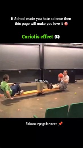 Science Explained on Instagram: "The Coriolis effect 🌪️ is a scientific phenomenon that happens when something moves on a rotating surface. Imagine a seesaw that can spin. If you throw a ball across it, the ball seems to curve and miss its target, as if an invisible force pushed it. But in reality, the ball is moving straight — it only looks curved because the seesaw itself is turning while the ball is in the air. To someone watching from outside, the ball’s path is straight, but to a pe