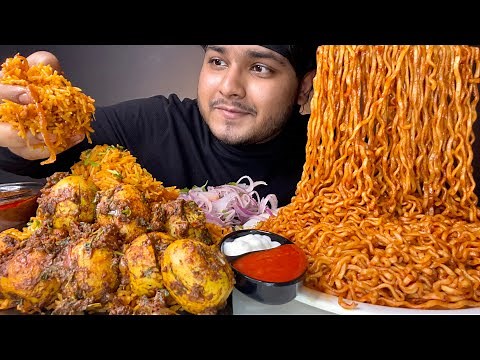 SUPER SPICY* KOREAN NUCLEAR FIRE NOODLES WITH EGG GHEE ROAST BIRYANI+ FRIED MOMOS| EATING SHOW