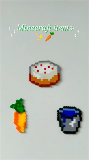 Bead pixel art - Minecraft items 🥕🎂💧