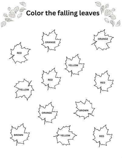 Color the Leaves Worksheet - Etsy