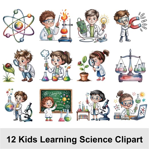 Watercolor Science Clipart Bundle for Kids | 12 Cute STEM Classroom Graphics | Educational PNG for Teachers | Instant Digital Download - Etsy