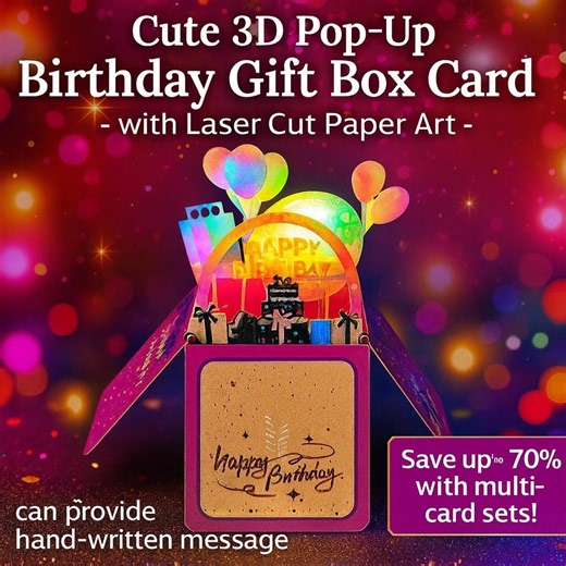 3D Pop up Birthday Card With Lights & Music, Laser Cut Paper Art - Etsy