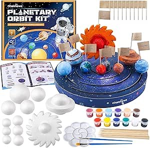 Solar System Project Kit for Kids, Mixed Sized Foam Balls, Painting Tools and Disc Planetary Orbits, DIY Planets Model for Kids, Stem Toy for Boys and Girls