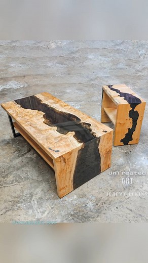 Waterfall legs on transparent resin tables, deep pour resin is @easypourepoxy ⚡🔥🌊 #UntreatedArt #waterfalledge #resintable #epoxypour #rivertable #epoxyart #resinart #epoxy #resin #epoxyresin | UnTreated