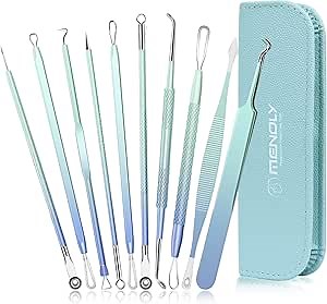 Blackhead Remover Tools MENOLY 10Pcs Pimple Popper Tool Kit, Blackhead Remover Extractor Tools, Pimple Comedone Extractor Acne Kit for Blackhead,Blemish,Zit Whitehead with Leather Bag