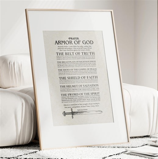 The Full Armor of God Prayer Christian Poster, Prayer Printable Wall Art, Digital Print, Ephesians 6 Bible Wall Art, Christian Decor - Etsy