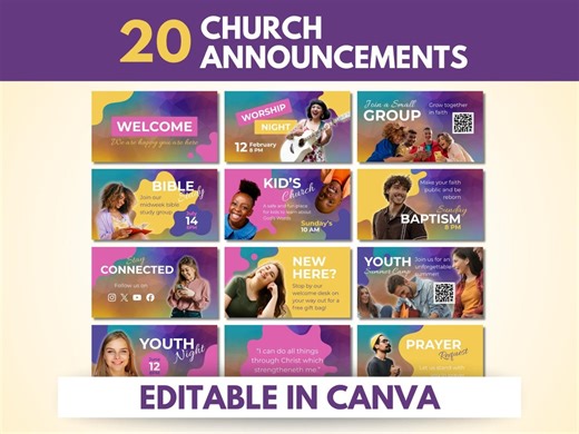 20 Church Announcement Slides Template Bundle Pre-service Slide Deck Canva Template Presentation Youth Ministry Slide Kid's Church Welcome - Etsy