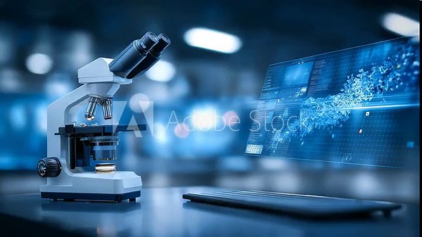 Transmission electron microscopes slice samples in a ultrastructure lab with grids mounting beams transmitting images projecting on screens and knives sectioning presented