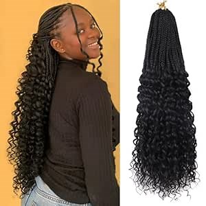 Goddess Box Braids Crochet Hair 24 Inch 7 Packs Curly Crochet Hair for Black Women Pre Looped Crochet Goddess Box Braids with Curly Ends Micro Braid Crotchet Hair (1B)
