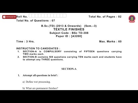 BSC TD 3RD SEM TEXTILE FINISHES A DEC 2018 | PTU